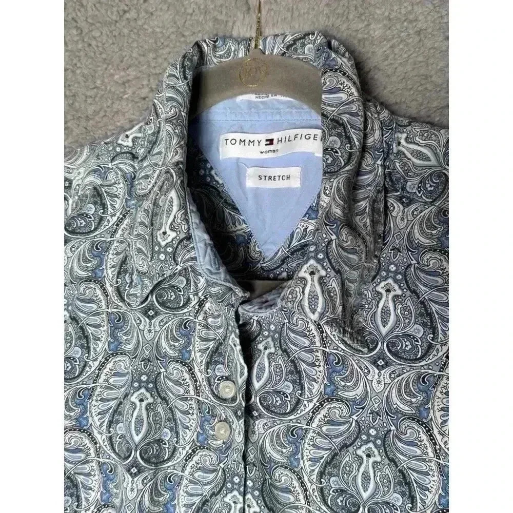 Tommy‎ Hilfiger Woman's 90's Paisley Blue Long Sleeve Button-Up Shirt - Size 18